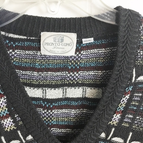 Pronto Uomo Mens Pullover Sweater Multicolor Abstract Merino Italy M - Picture 4 of 6